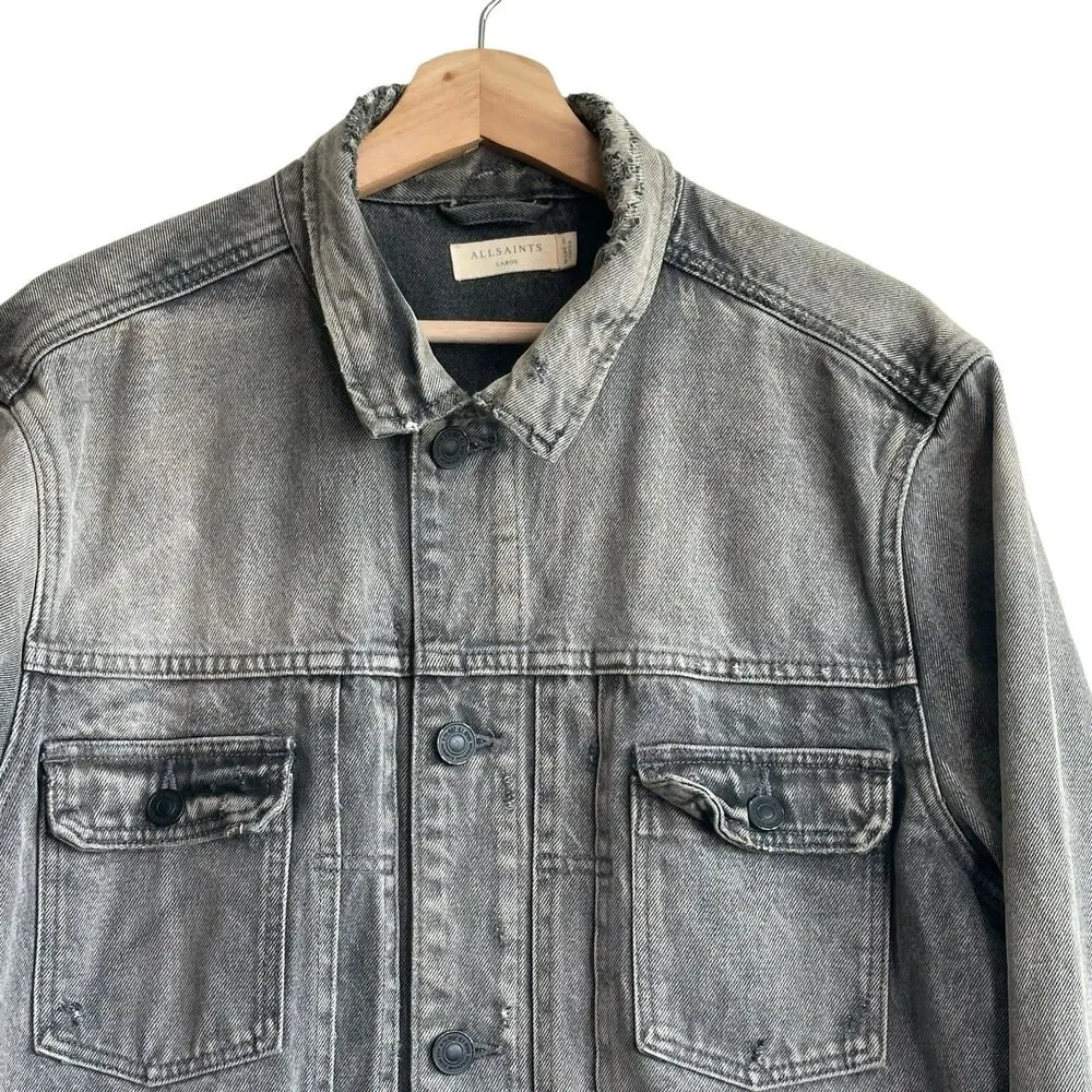 AllSaints Bohmer denim jacket L Distressed Washed Black